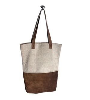 Mark & Graham Tote Large Bucket Cotton Leather Oatmeal Brown Preppy